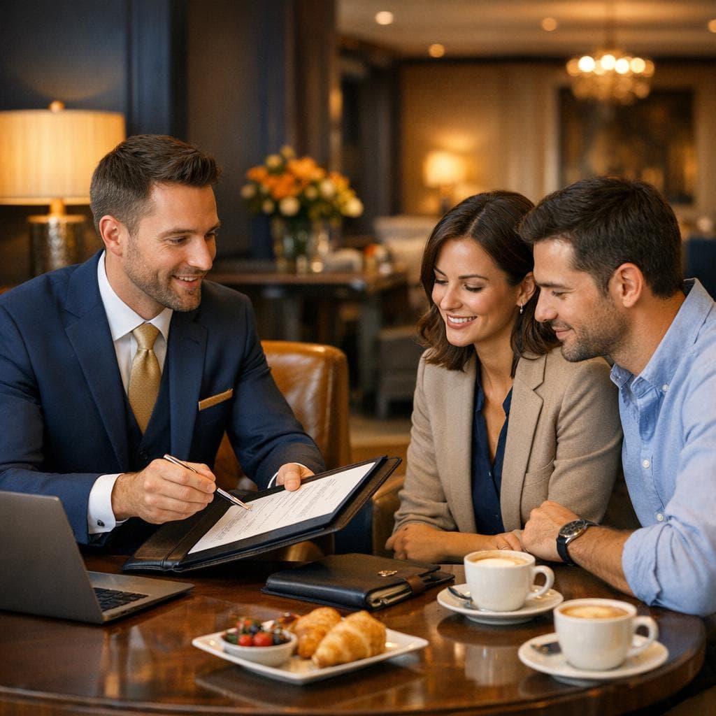 Hotel booking workflow scene with stay-purpose segmentation, room selection, and direct reservation path