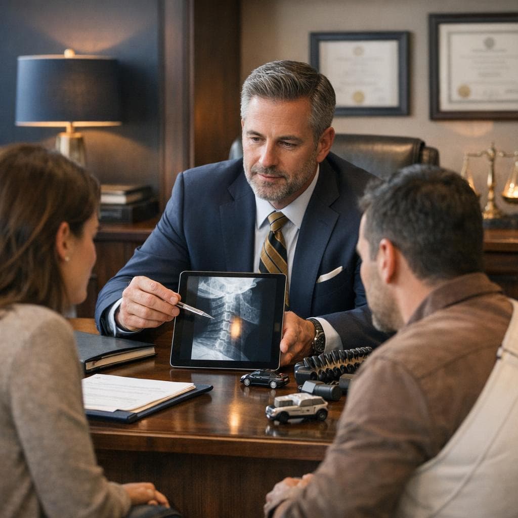 Scena pierwszego kontaktu w sprawie odszkodowawczej i analizy dowodów z jasnym planem dalszych działań