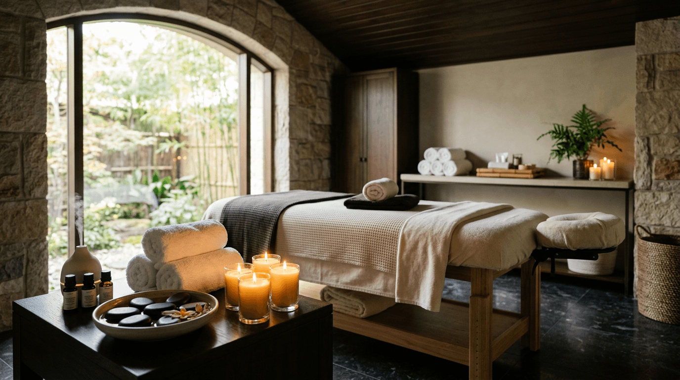 Spa and wellness consultant designing a treatment pathway in a calm premium environment with trust-focused service framing