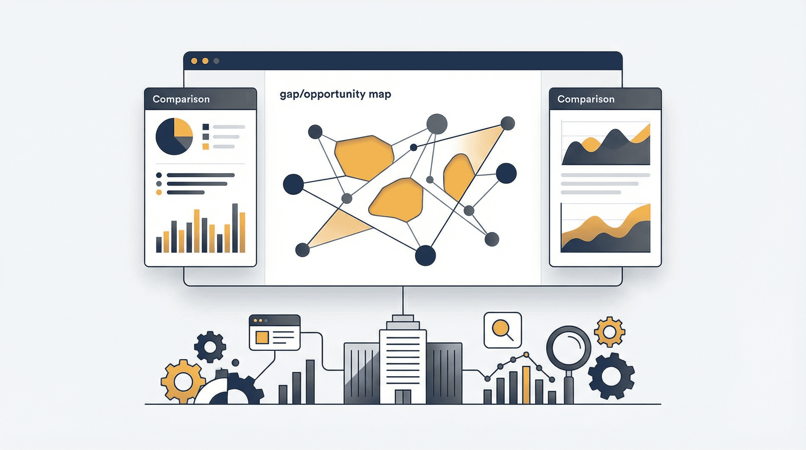 SEO competitor comparison dashboard with gap and opportunity map