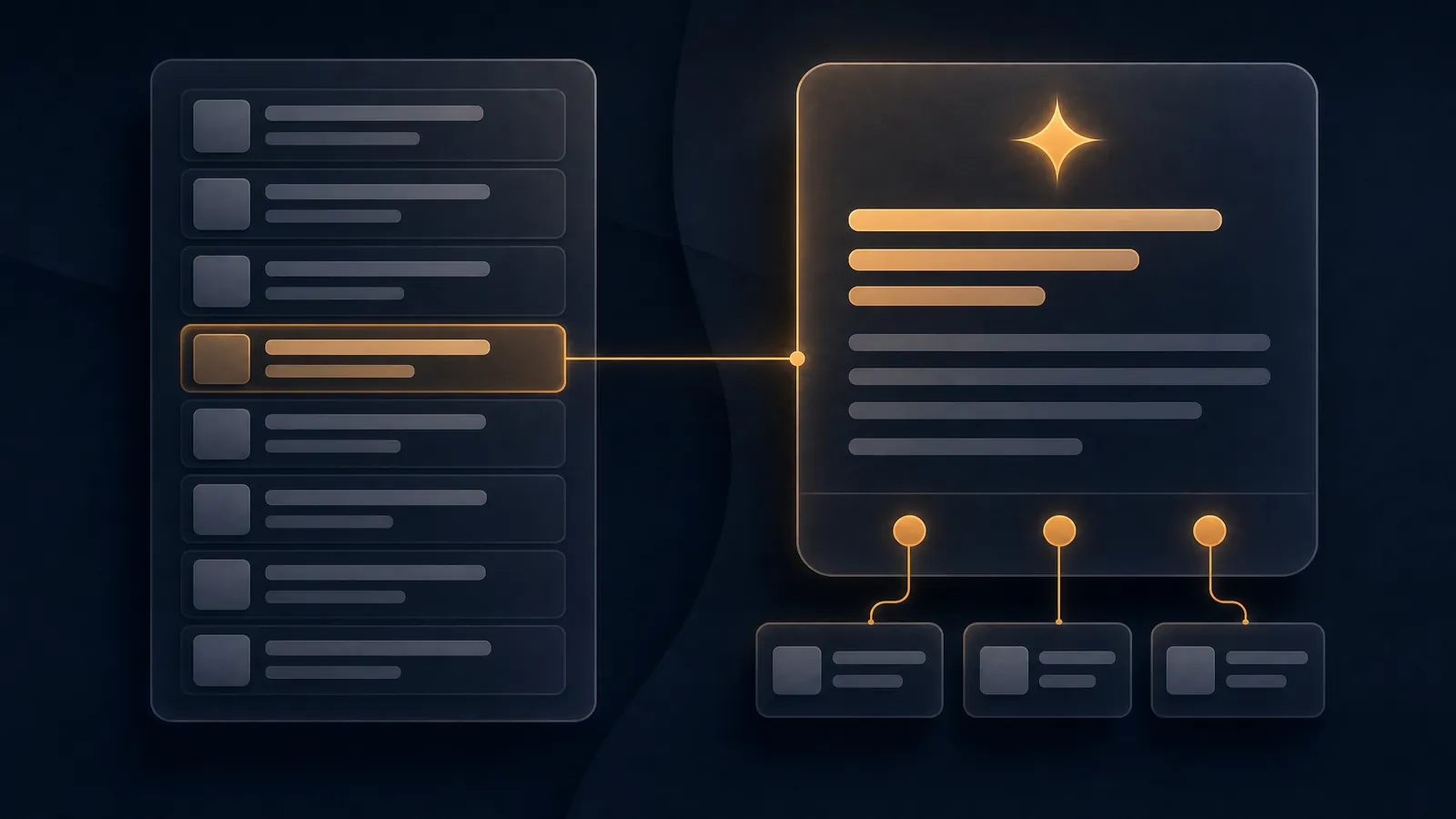 A list of search results on the left, one of them highlighted and linked to an AI answer panel on the right that cites three sources: the same page can rank in classic search and feed an AI answer, the two kinds of visibility this article compares