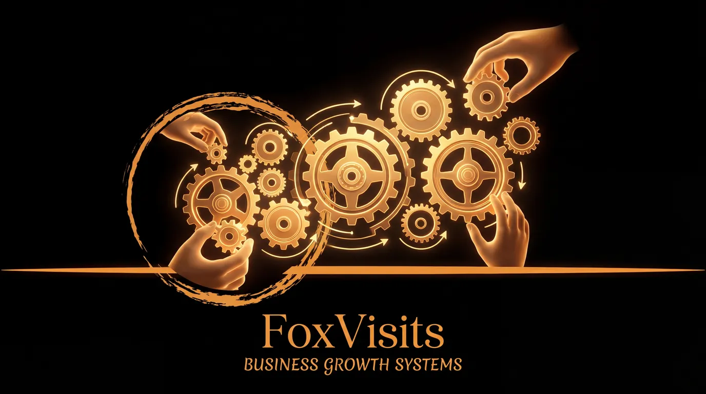 Editorial illustration of a service business feed turning posts into phone enquiries, navy and amber accents.